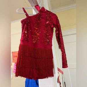Girls red glitter dance costume -XL